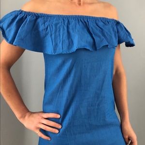 Blue off the shoulder dress! So cute!!